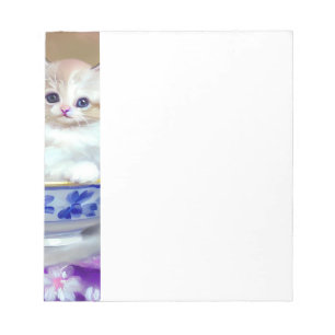 Vintage White Kitten Illustration Notepad