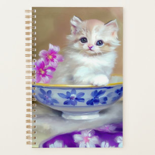 Vintage White Kitten Illustration Planner