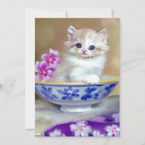 Vintage White Kitten Illustration Save The Date