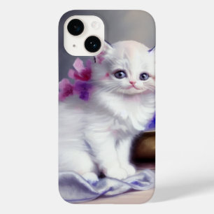 Vintage White Kitten with Pink and Purple Flowers Case-Mate iPhone 14 Case