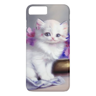 Vintage White Kitten with Pink and Purple Flowers iPhone 8 Plus/7 Plus Case