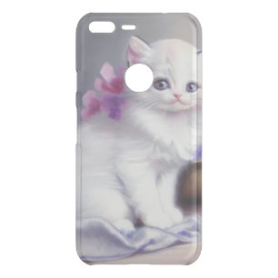 Vintage White Kitten with Pink and Purple Flowers Uncommon Google Pixel XL Case