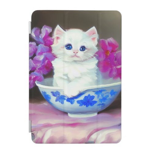 Vintage White Kitten with Pink Flowers  iPad Mini Cover