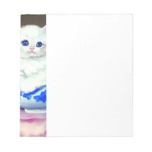 Vintage White Kitten with Pink Flowers Notepad