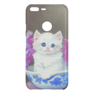 Vintage White Kitten with Pink Flowers  Uncommon Google Pixel XL Case