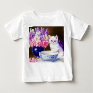 Vintage White Kitten with Purple Ribbon Baby T-Shirt