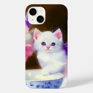 Vintage White Kitten with Purple Ribbon Case-Mate iPhone 14 Case