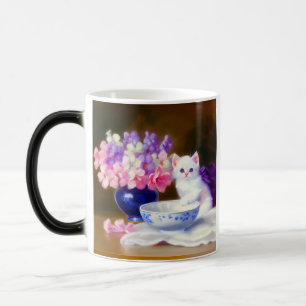 Vintage White Kitten with Purple Ribbon Color Morph Mug