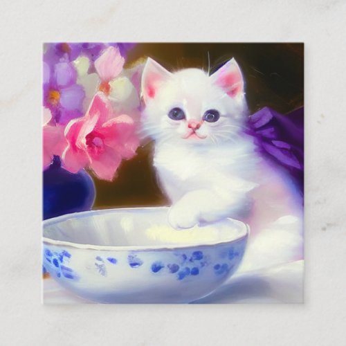 Vintage White Kitten with Purple Ribbon Enclosure Card