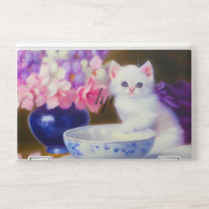 Vintage White Kitten with Purple Ribbon HP Laptop Skin