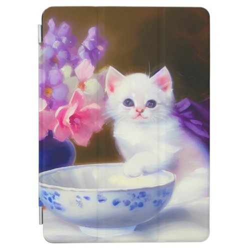 Vintage White Kitten with Purple Ribbon iPad Air Cover