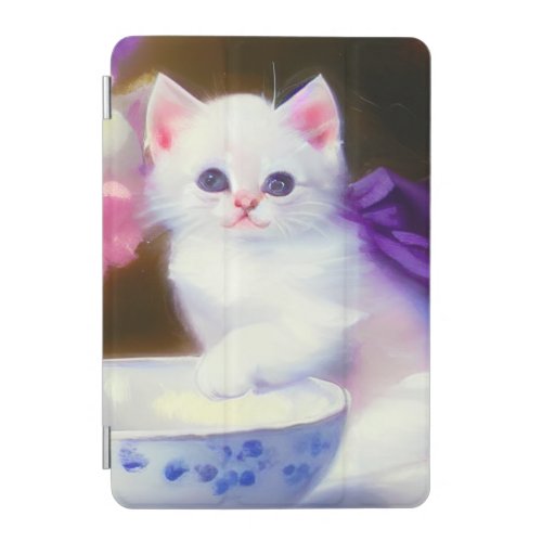 Vintage White Kitten with Purple Ribbon iPad Mini Cover