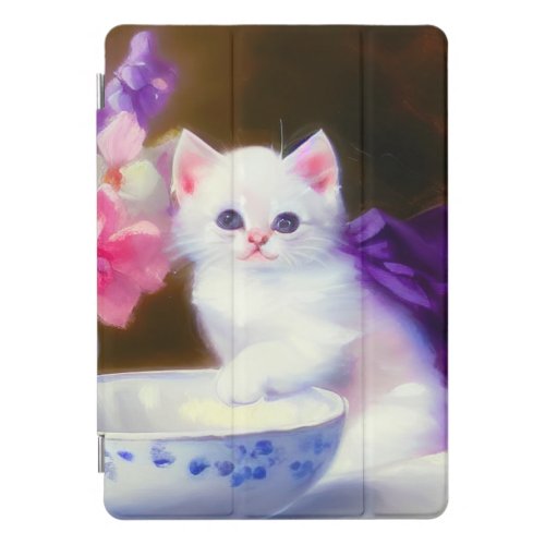 Vintage White Kitten with Purple Ribbon iPad Pro Cover