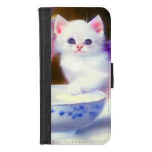 Vintage White Kitten with Purple Ribbon iPhone 8/7 Wallet Case