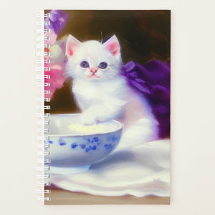 Vintage White Kitten with Purple Ribbon Planner