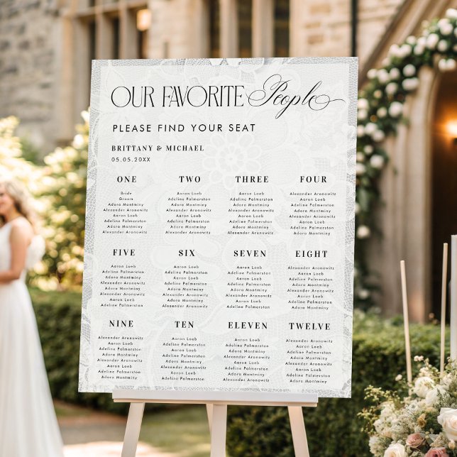 Vintage White Lace 12 Tables Seating Chart Sign (Creator Uploaded)