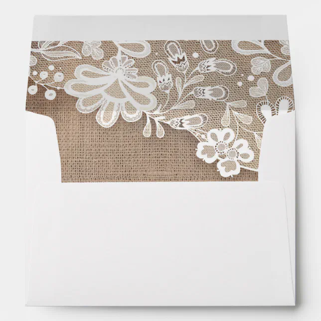 Vintage White Lace and Rustic Burlap Wedding Envelope | Zazzle