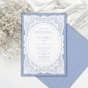 Vintage White Lace Blue Rustic Wedding Invitation