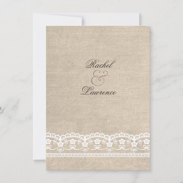 Vintage White Lace & Burlap Wedding Invitation (Front)