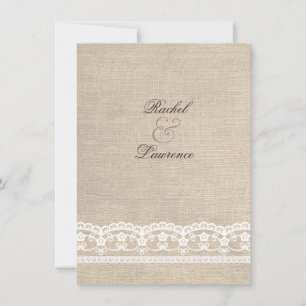 Vintage White Lace & Burlap Wedding Invitation