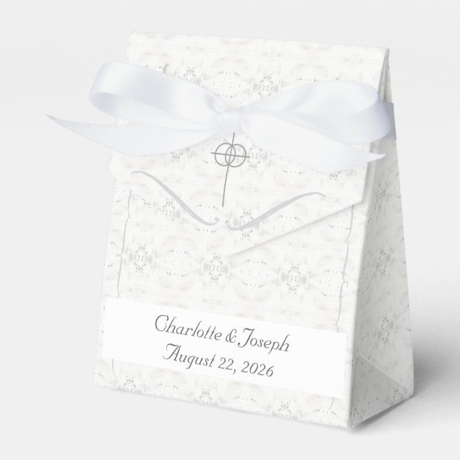 Vintage White-Lace Catholic Wedding Favor Boxes (Front Side)