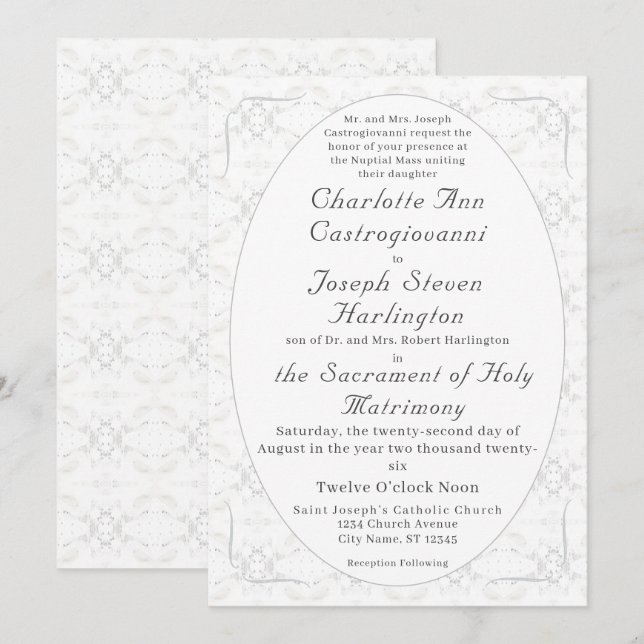 Vintage White Lace Catholic Wedding Invitation (Front/Back)