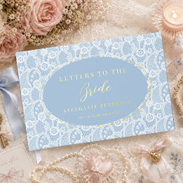 Vintage White Lace Dusty Blue Letters to The Bride Foil Guest Book