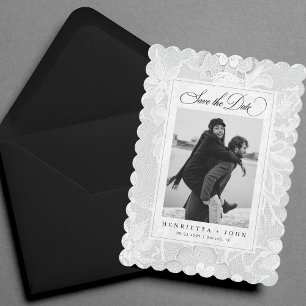 Vintage White Lace Elegant 2 Photo Wedding Save The Date