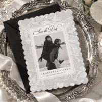 Vintage White Lace Elegant 2 Photo Wedding