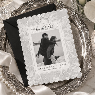 Vintage White Lace Elegant 2 Photo Wedding Save The Date