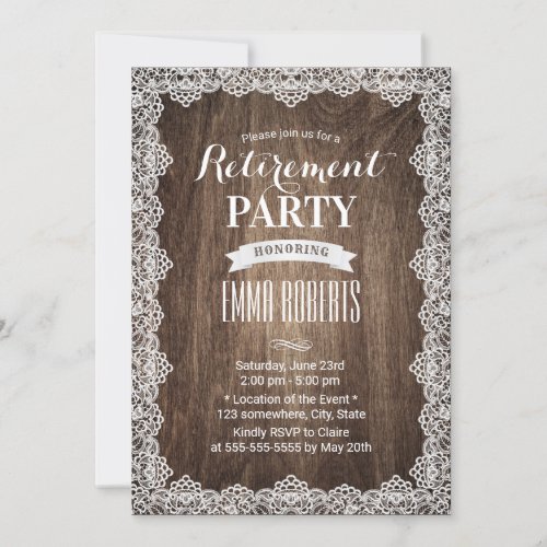 Vintage White Lace Framed Elegant Retirement Party Invitation