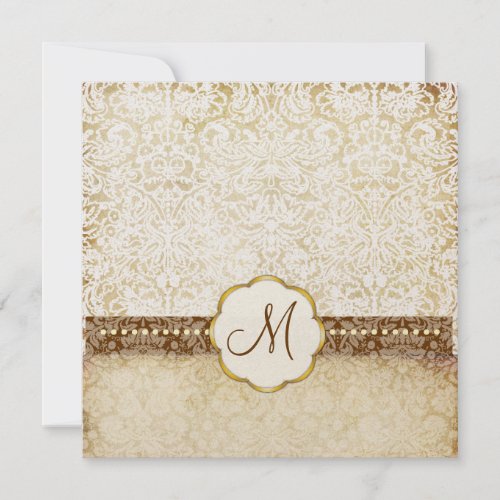 Vintage White Lace Monogram Wedding Invitations