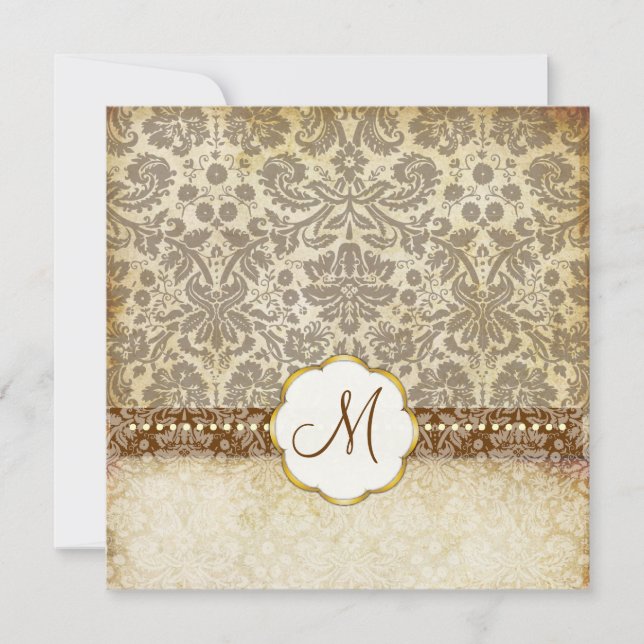 Vintage White Lace Monogram Wedding Invitations (Front)