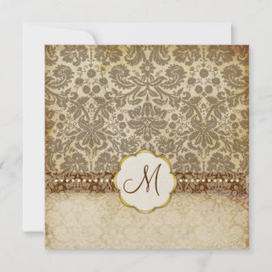 Vintage White Lace Monogram Wedding Invitations