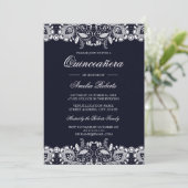 Vintage White Lace Navy Quinceanera Invitation (Standing Front)