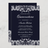 Vintage White Lace Navy Quinceanera Invitation (Front/Back)