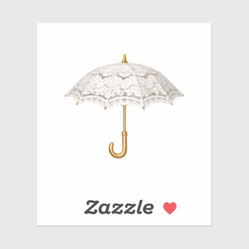 Vintage White Lace Parasol Umbrella Gold Handle Sticker