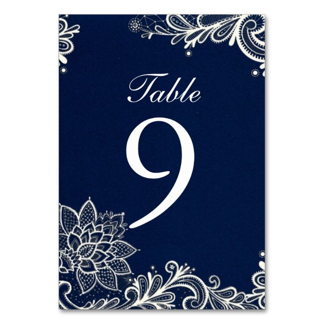 Vintage White Lace Pattern Navy Blue Wedding Invitation