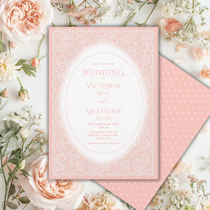 Vintage White Lace Peach Vintage Wedding Invitation