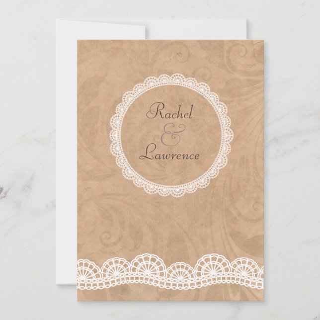 Vintage White Lace Personalized Wedding Invitation (Front)