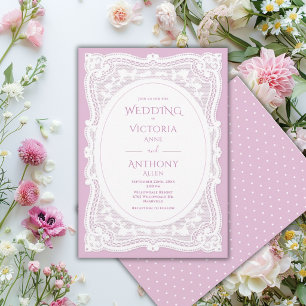 Vintage White Lace Purple Rustic Wedding Invitation