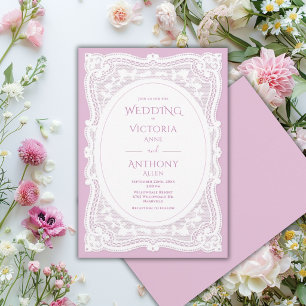 Vintage White Lace Purple Rustic Wedding Invitation