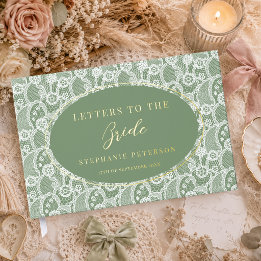 Vintage White Lace Sage Green Letters to The Bride Foil Guest Book