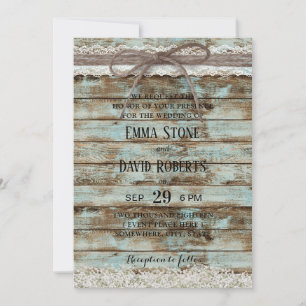 Vintage White Lace & Twine Rustic Barn Wedding Invitation