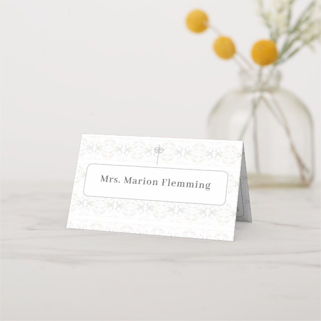 Vintage White Lace Wedding Place Card (Front)