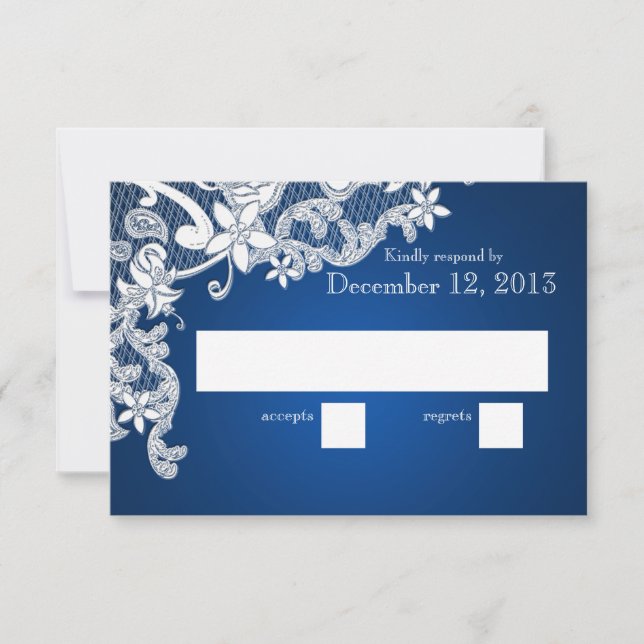 Vintage White Lace Wedding Reply Sapphire RSVP Card (Front)