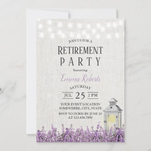 Vintage White Lantern Lavender Floral Retirement Invitation