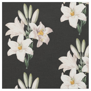 Vintage White Lilies Floral Fabric
