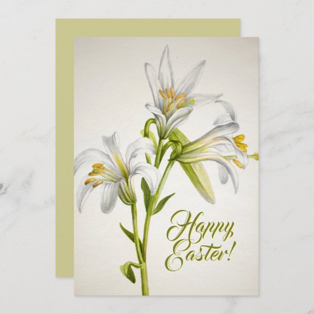 Vintage White Lily Flowers Happy Easter Card  (Front/Back)