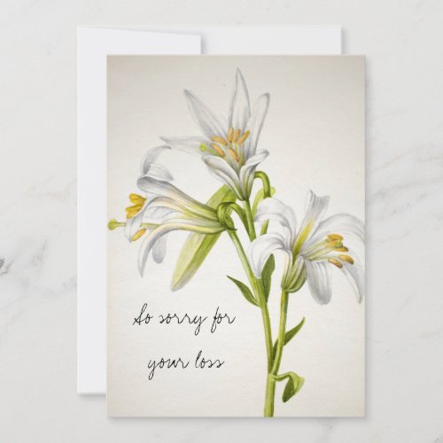 Vintage White Lily Flowers Sympathy Card 
